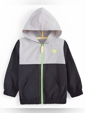 Epic Threads Hooded Colorblock Raincoat in Gray & Black with Lime Trim
